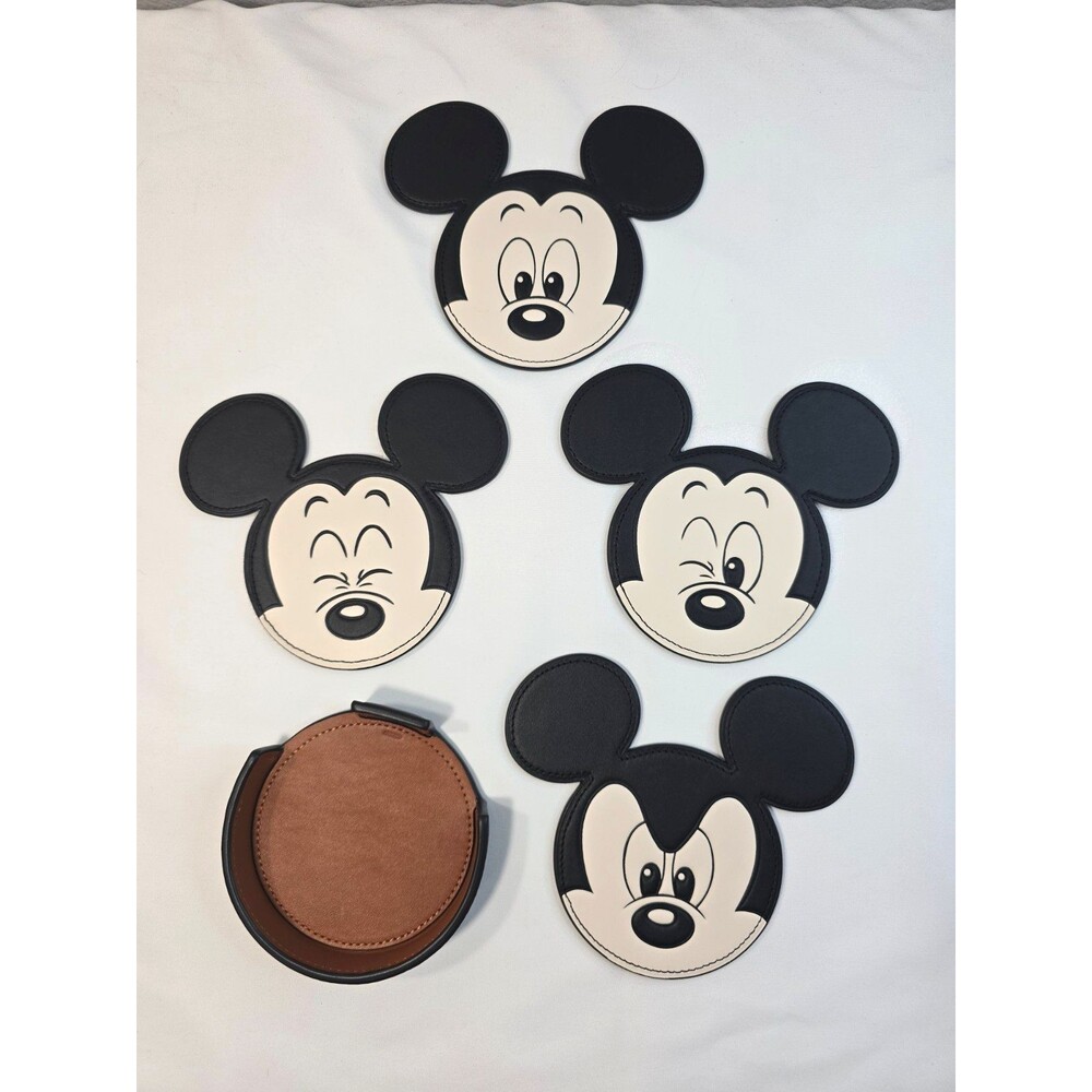 Disney x Coach collaboration Mickey Mouse coaster set 4pc. set Leather NEW